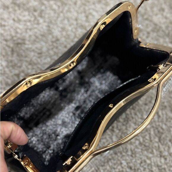 Black Quilted Genuine Lambskin  Double Kisslock Top Handle Bag & 2 Chain Styles - Picture 12 of 12